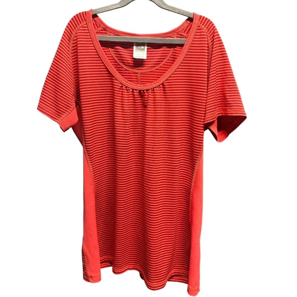 The North Face Red Striped Scoop Neck Short Sleeve Pullover Shirt‎ Women's Sz XL